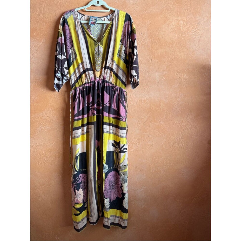 Johnny Was Echo Thalia 100% Silk Floral Maxi Dress XL Boho V-Neck